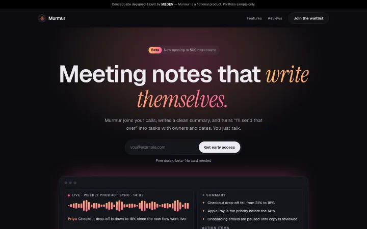 Murmur concept homepage