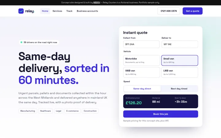 Relay Couriers concept homepage