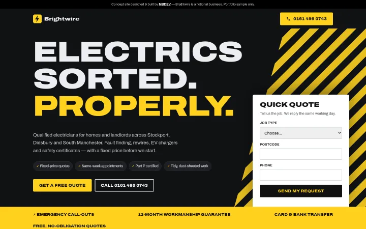 Brightwire Electrical concept homepage