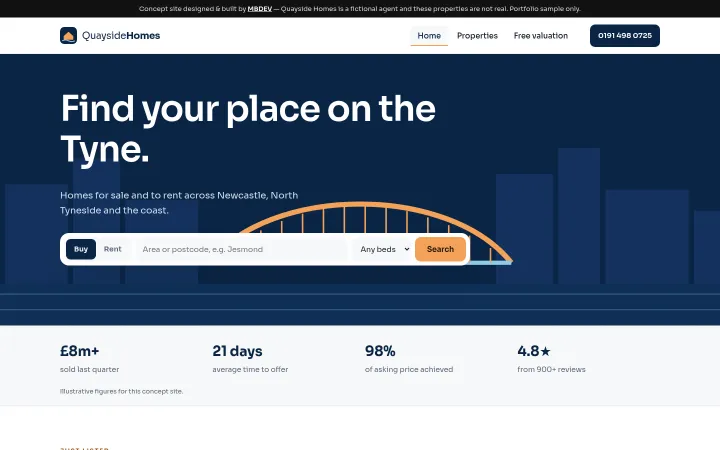 Quayside Homes concept homepage