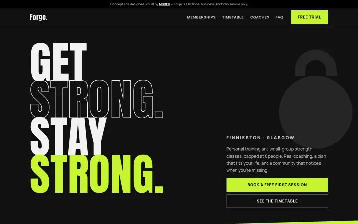 Forge Strength Club concept homepage