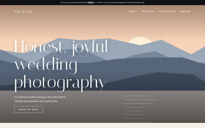 Isla Fern Photography concept homepage