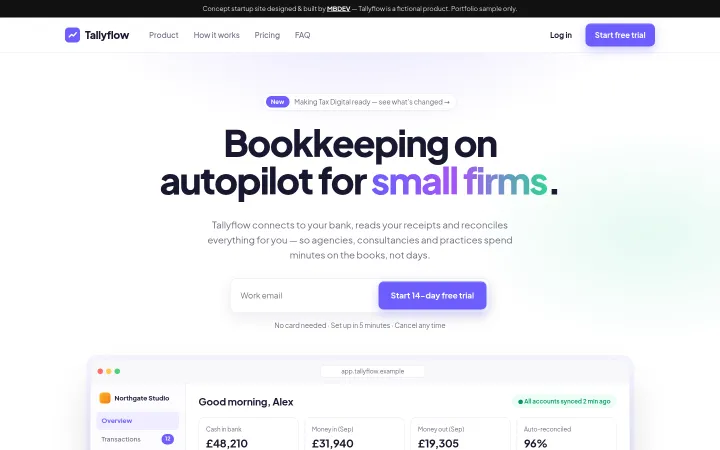 Tallyflow concept homepage