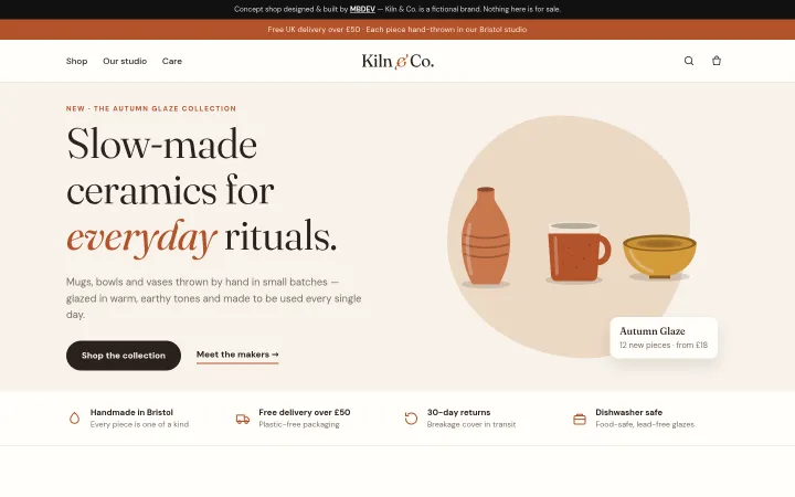 Kiln & Co. ceramics concept homepage